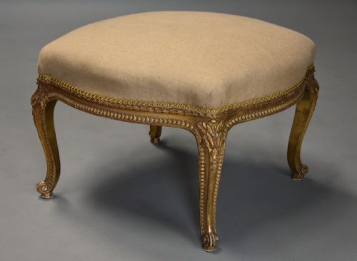 LARGE MID 19TH CENTURY FRENCH CARVED GILTWOOD STOOL STAMPED 'LOIDRAULT FRERES PARIS' - ADDITIONAL PHOTO 2