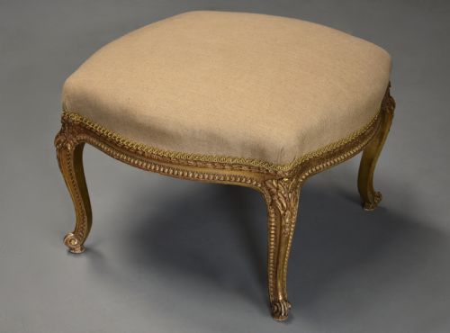 LARGE MID 19TH CENTURY FRENCH CARVED GILTWOOD STOOL STAMPED 'LOIDRAULT FRERES PARIS' - ADDITIONAL PHOTO 3