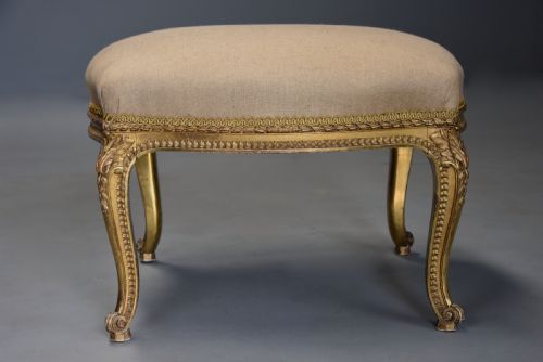 LARGE MID 19TH CENTURY FRENCH CARVED GILTWOOD STOOL STAMPED 'LOIDRAULT FRERES PARIS' - ADDITIONAL PHOTO 4