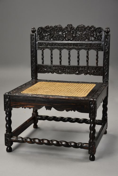 Superb Quality Mid 17th Century Solid Ebony Carved Low Chair from the Coromandel Coast, India