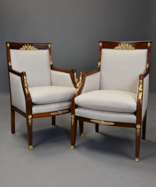 PAIR OF HIGHLY DECORATIVE EARLY 20TH CENTURY FRENCH MAHOGANY ARMCHAIRS IN THE EMPIRE STYLE - ADDITIONAL PHOTO 4