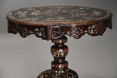 HIGHLY DECORATIVE LATE 19TH CENTURY VIETNAMESE HARDWOOD MOTHER OF PEARL INLAID CIRCULAR CENTRE TABLE - ADDITIONAL PHOTO 2