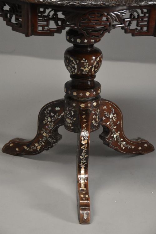 HIGHLY DECORATIVE LATE 19TH CENTURY VIETNAMESE HARDWOOD MOTHER OF PEARL INLAID CIRCULAR CENTRE TABLE - ADDITIONAL PHOTO 10