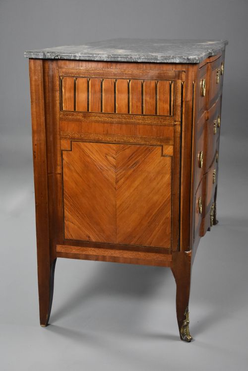 LATE 19THC FRENCH LOUIS XVI STYLE TULIPWOOD BREAKFRONT COMMODE WITH ORIGINAL MARBLE TOP - ADDITIONAL PHOTO 10