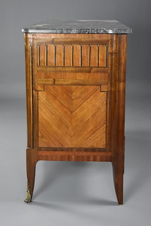 LATE 19THC FRENCH LOUIS XVI STYLE TULIPWOOD BREAKFRONT COMMODE WITH ORIGINAL MARBLE TOP - ADDITIONAL PHOTO 11