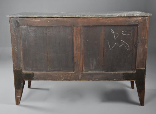 LATE 19THC FRENCH LOUIS XVI STYLE TULIPWOOD BREAKFRONT COMMODE WITH ORIGINAL MARBLE TOP - ADDITIONAL PHOTO 14