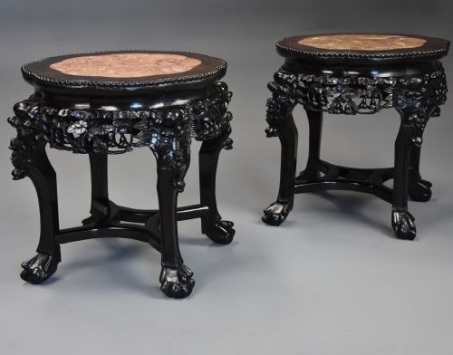 PAIR OF LATE 19TH CENTURY CHINESE HARDWOOD SHAPED POT STANDS OR LOW TABLES