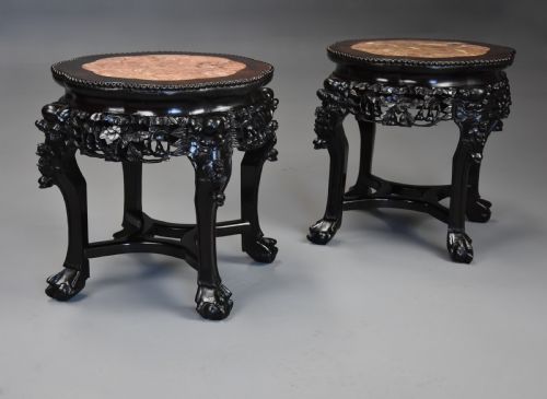 PAIR OF LATE 19TH CENTURY CHINESE HARDWOOD SHAPED POT STANDS OR LOW TABLES - ADDITIONAL PHOTO 1