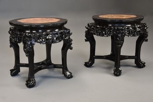 PAIR OF LATE 19TH CENTURY CHINESE HARDWOOD SHAPED POT STANDS OR LOW TABLES - ADDITIONAL PHOTO 3