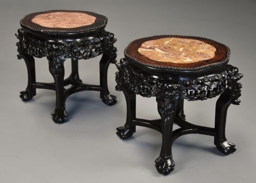 PAIR OF LATE 19TH CENTURY CHINESE HARDWOOD SHAPED POT STANDS OR LOW TABLES - ADDITIONAL PHOTO 4