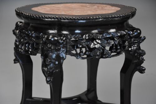 PAIR OF LATE 19TH CENTURY CHINESE HARDWOOD SHAPED POT STANDS OR LOW TABLES - ADDITIONAL PHOTO 5