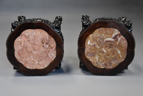 PAIR OF LATE 19TH CENTURY CHINESE HARDWOOD SHAPED POT STANDS OR LOW TABLES - ADDITIONAL PHOTO 7