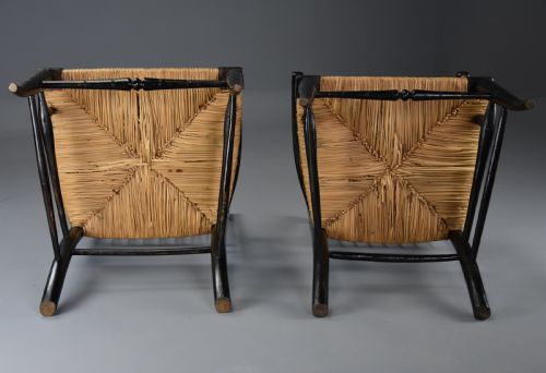 RARE UNUSUAL PAIR OF LATE 19TH CENTURY HIS HERS EBONISED SUSSEX ARMCHAIRS ATTRIBUTED TO MORRIS CO - ADDITIONAL PHOTO 17