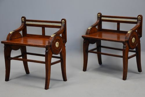 PAIR OF LATE 19TH CENTURY OAK HALL BENCHES BY JAMES SHOOLBRED CO