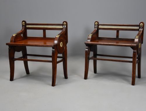 PAIR OF LATE 19TH CENTURY OAK HALL BENCHES BY JAMES SHOOLBRED CO - ADDITIONAL PHOTO 1