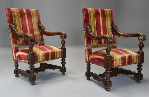 FINE IMPRESSIVE PAIR OF 19TH CENTURY FRENCH BAROQUE STYLE WALNUT OPEN ARMCHAIRS - ADDITIONAL PHOTO 1