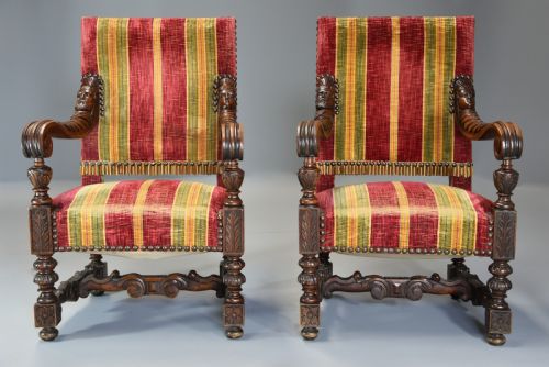 FINE IMPRESSIVE PAIR OF 19TH CENTURY FRENCH BAROQUE STYLE WALNUT OPEN ARMCHAIRS - ADDITIONAL PHOTO 2