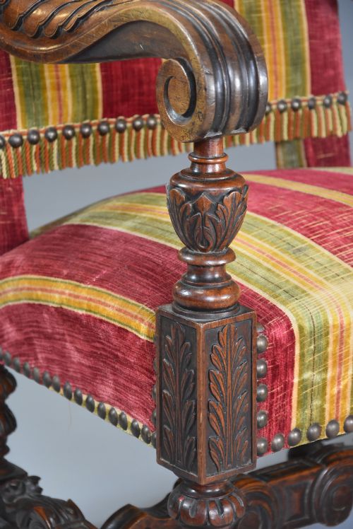 FINE IMPRESSIVE PAIR OF 19TH CENTURY FRENCH BAROQUE STYLE WALNUT OPEN ARMCHAIRS - ADDITIONAL PHOTO 7