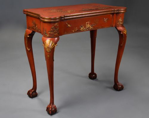 EARLY 20TH CENTURY RED LACQUERED CHINOISERIE CARD OR GAMES TABLE IN THE 18THC STYLE - ADDITIONAL PHOTO 2