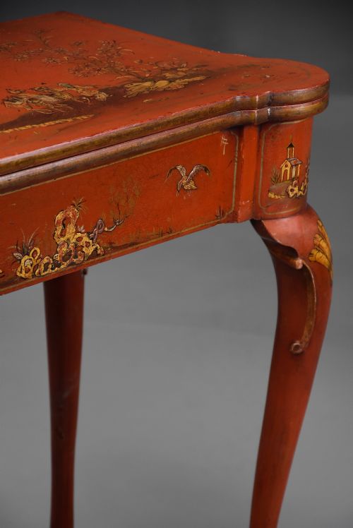 EARLY 20TH CENTURY RED LACQUERED CHINOISERIE CARD OR GAMES TABLE IN THE 18THC STYLE - ADDITIONAL PHOTO 5