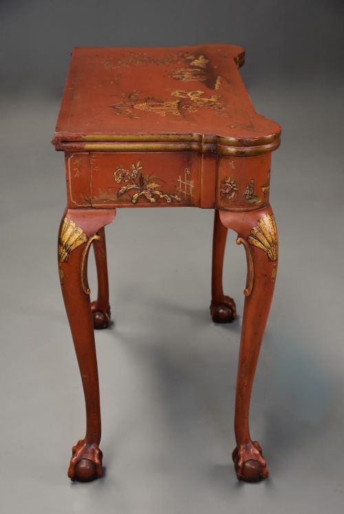 EARLY 20TH CENTURY RED LACQUERED CHINOISERIE CARD OR GAMES TABLE IN THE 18THC STYLE - ADDITIONAL PHOTO 6