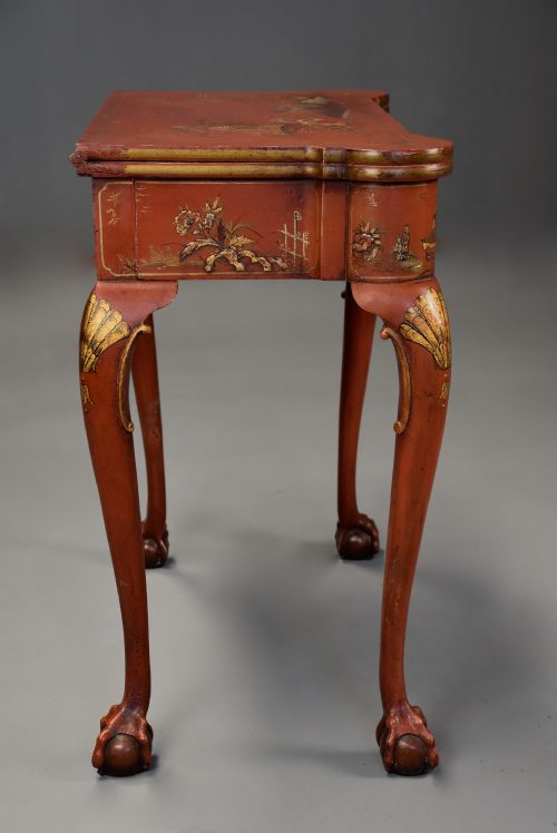 EARLY 20TH CENTURY RED LACQUERED CHINOISERIE CARD OR GAMES TABLE IN THE 18THC STYLE - ADDITIONAL PHOTO 7
