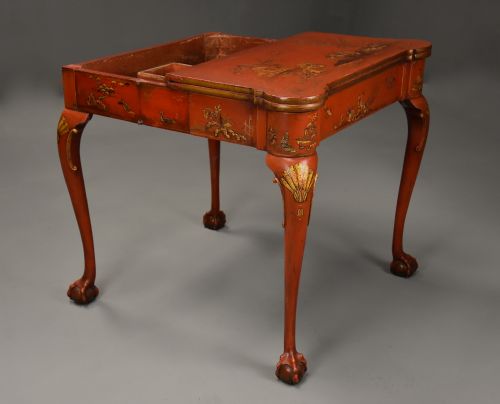 EARLY 20TH CENTURY RED LACQUERED CHINOISERIE CARD OR GAMES TABLE IN THE 18THC STYLE - ADDITIONAL PHOTO 9