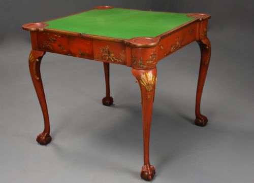 EARLY 20TH CENTURY RED LACQUERED CHINOISERIE CARD OR GAMES TABLE IN THE 18THC STYLE - ADDITIONAL PHOTO 10