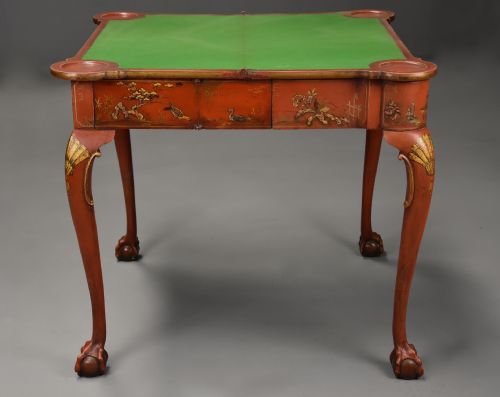 EARLY 20TH CENTURY RED LACQUERED CHINOISERIE CARD OR GAMES TABLE IN THE 18THC STYLE - ADDITIONAL PHOTO 11