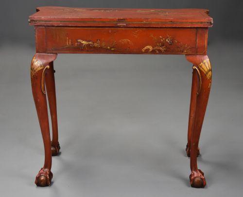 EARLY 20TH CENTURY RED LACQUERED CHINOISERIE CARD OR GAMES TABLE IN THE 18THC STYLE - ADDITIONAL PHOTO 15