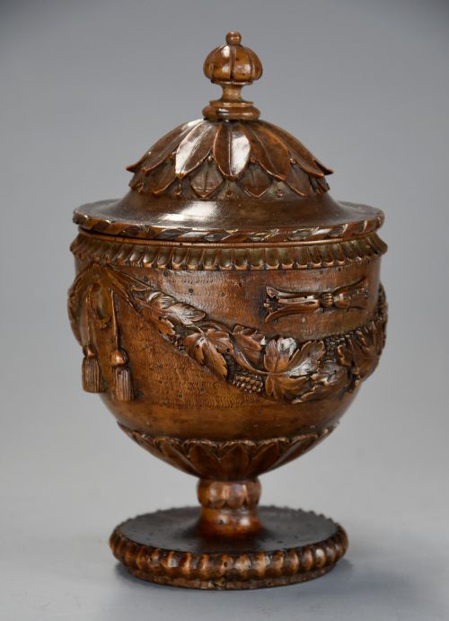 Late 18th Century Neoclassical Finely Carved Walnut Lidded Urn, Possibly Italian