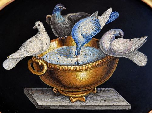 MID 19TH CENTURY ITALIAN MICROMOSAIC PLAQUE OF THE DOVES OF PLINY OR THE CAPITOLINE DOVES IN EBONISED FRAME - ADDITIONAL PHOTO 6