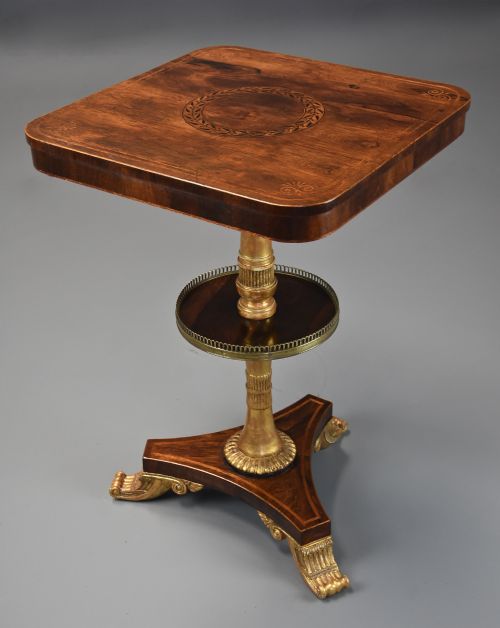 FINE QUALITY 19TH CENTURY REGENCY ROSEWOOD TWO TIER OCCASIONAL TABLE IN THE MANNER OF GEORGE BULLOCK