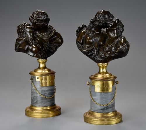 Pair of Mid 19thc Miniature Bronze Figures of ‘Le Baiser Donne’ & ‘Le Baiser Rendu’ After Jean Antoine Houdon (1741-1828)