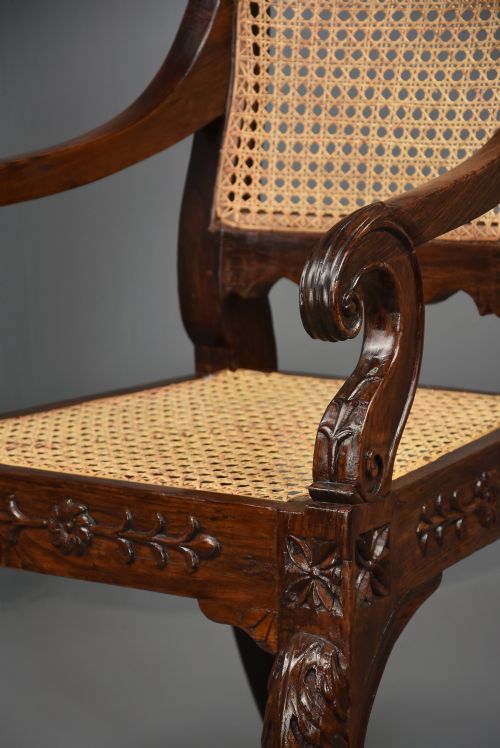 MID 19TH CENTURY ANGLO INDIAN CARVED PADOUK OPEN ARMCHAIR WITH ENGLISH REGENCY INFLUENCES - ADDITIONAL PHOTO 6