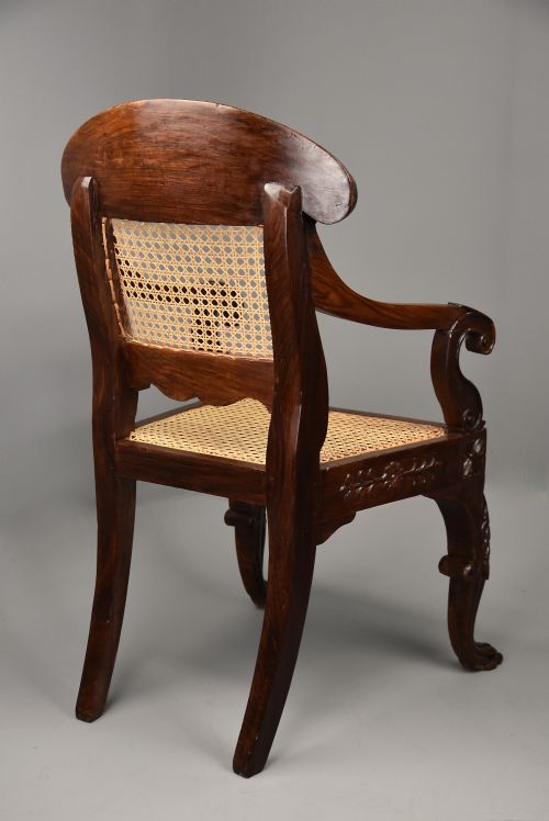 MID 19TH CENTURY ANGLO INDIAN CARVED PADOUK OPEN ARMCHAIR WITH ENGLISH REGENCY INFLUENCES - ADDITIONAL PHOTO 10