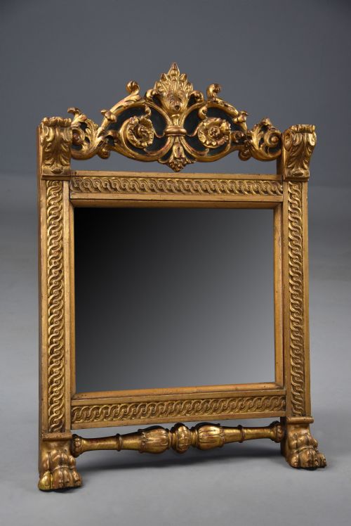 LATE 19TH CENTURY RENAISSANCE STYLE CARVED GILTWOOD EASEL TABLE MIRROR