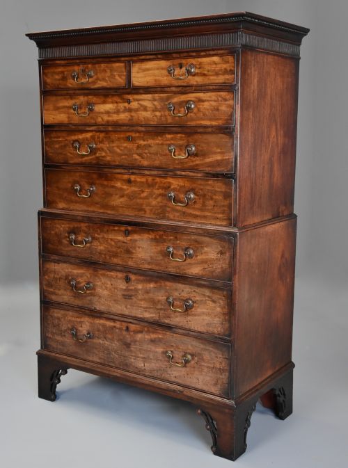 LATE 18TH CENTURY MAHOGANY PROVINCIAL CHEST ON CHEST WITH UNUSUAL FEATURES OF EXCEPTIONAL PATINA