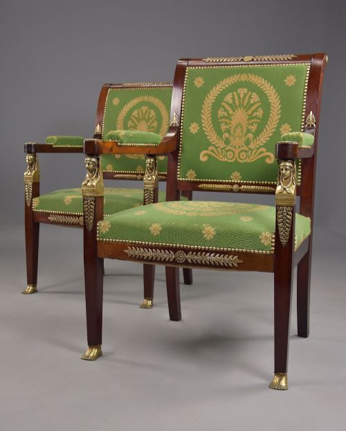 PAIR OF LATE 19THC FRENCH EMPIRE STYLE MAHOGANY FAUTEUILS OPEN ARMCHAIRS - ADDITIONAL PHOTO 2