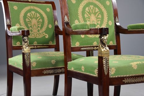 PAIR OF LATE 19THC FRENCH EMPIRE STYLE MAHOGANY FAUTEUILS OPEN ARMCHAIRS - ADDITIONAL PHOTO 4