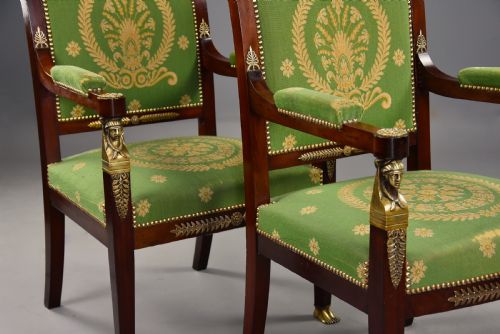 PAIR OF LATE 19THC FRENCH EMPIRE STYLE MAHOGANY FAUTEUILS OPEN ARMCHAIRS - ADDITIONAL PHOTO 5
