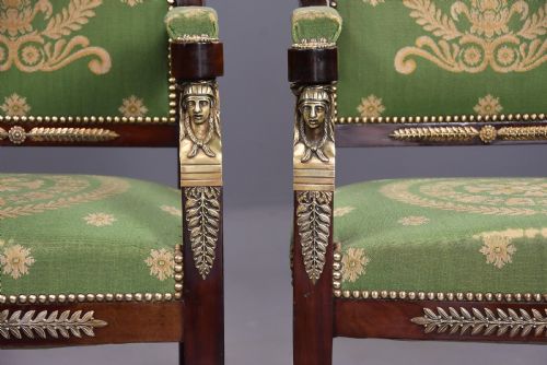 PAIR OF LATE 19THC FRENCH EMPIRE STYLE MAHOGANY FAUTEUILS OPEN ARMCHAIRS - ADDITIONAL PHOTO 6