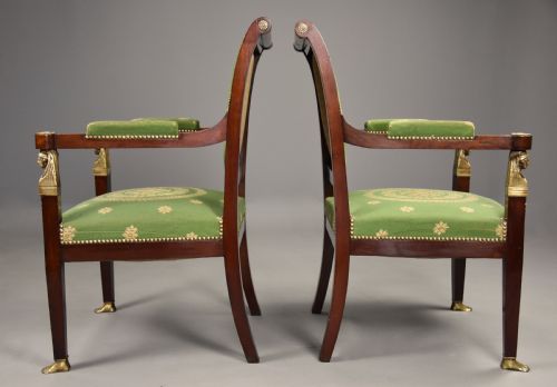 PAIR OF LATE 19THC FRENCH EMPIRE STYLE MAHOGANY FAUTEUILS OPEN ARMCHAIRS - ADDITIONAL PHOTO 11
