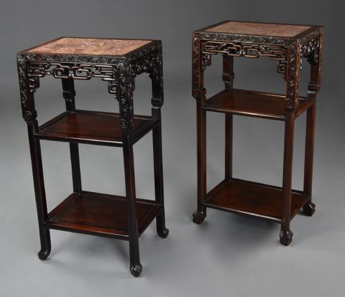 LATE 19TH CENTURY MATCHED PAIR OF FREESTANDING CHINESE HARDWOOD POT STANDS - ADDITIONAL PHOTO 1