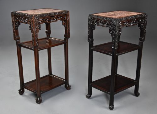 LATE 19TH CENTURY MATCHED PAIR OF FREESTANDING CHINESE HARDWOOD POT STANDS - ADDITIONAL PHOTO 2