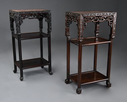 LATE 19TH CENTURY MATCHED PAIR OF FREESTANDING CHINESE HARDWOOD POT STANDS - ADDITIONAL PHOTO 3