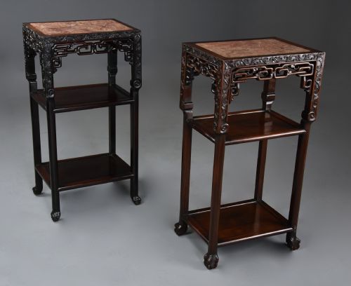 LATE 19TH CENTURY MATCHED PAIR OF FREESTANDING CHINESE HARDWOOD POT STANDS - ADDITIONAL PHOTO 4