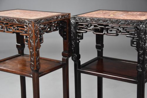 LATE 19TH CENTURY MATCHED PAIR OF FREESTANDING CHINESE HARDWOOD POT STANDS - ADDITIONAL PHOTO 5