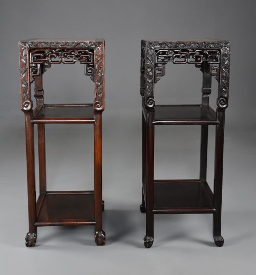 LATE 19TH CENTURY MATCHED PAIR OF FREESTANDING CHINESE HARDWOOD POT STANDS - ADDITIONAL PHOTO 9