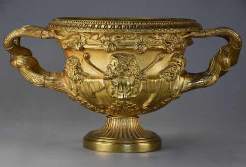 FINE QUALITY 19TH CENTURY GRAND TOUR GILT BRONZE REDUCTION OF 'THE WARWICK VASE' AFTER THE ANTIQUE